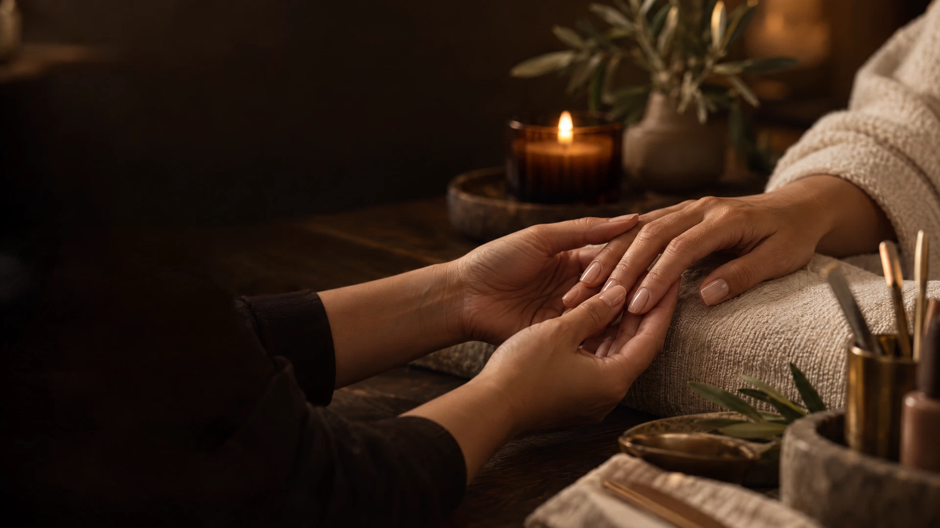 Manicure treatment in a relaxing home setting